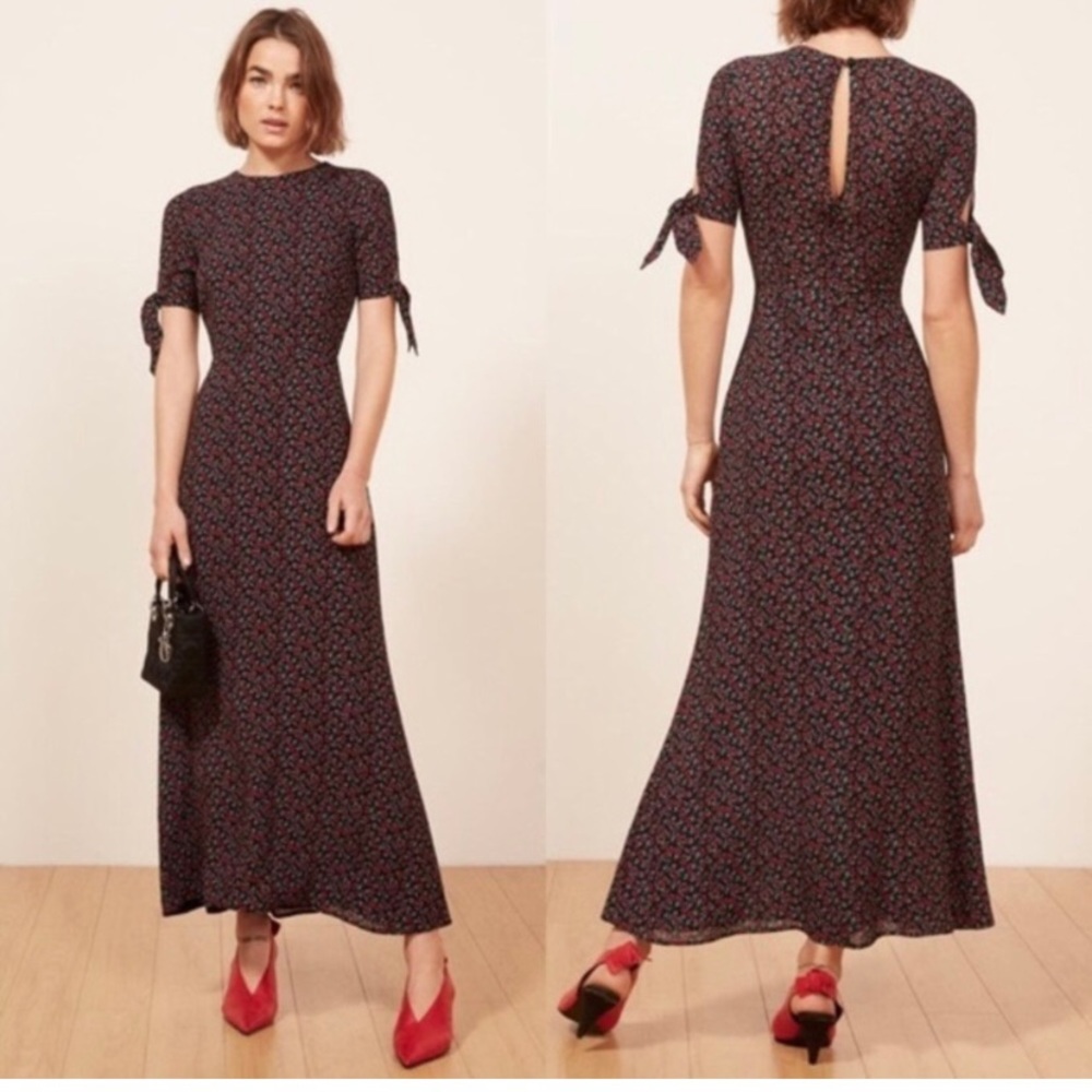 Reformation Amsterdam red roses floral print maxi dress size 4